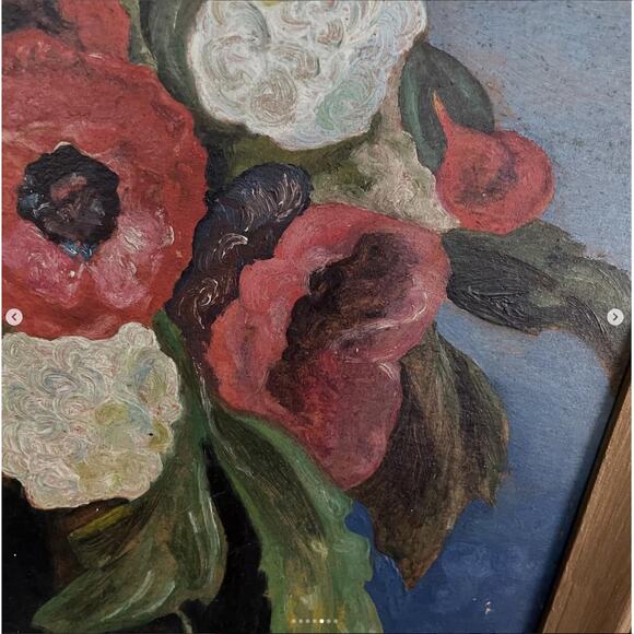 Vintage Flower Painting Red Poppy Poppies Floral Painted Wood Board Signed 14x18 - Picture 5 of 7